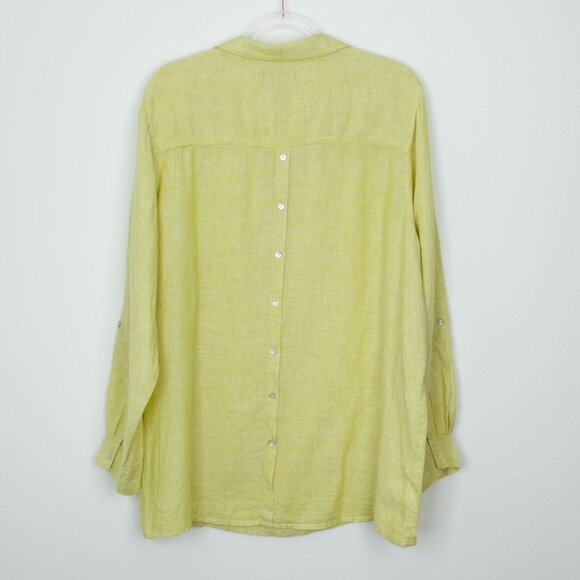 Tahari Womens Linen Button Detail Top Size 2X Roll Tab Sleeve Collared Beachy - Picture 6 of 9